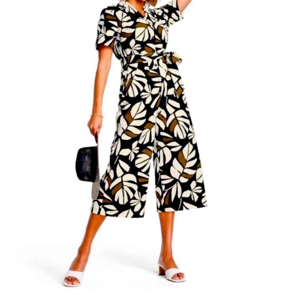 Tabitha Brown +‎ Target Neutral Botanical Tie-Front Palazzo Jumpsuit Size Small